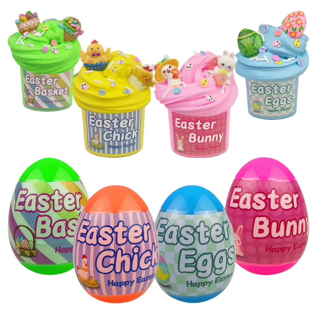 4pcs Plastic Easter Eggs with Butter Slime Toys