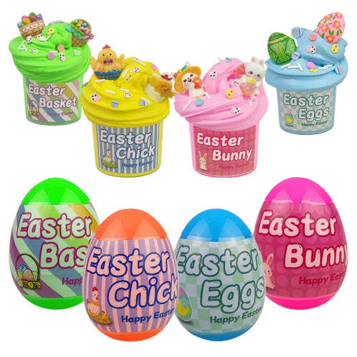 4pcs Plastic Easter Eggs with Butter Slime Toys